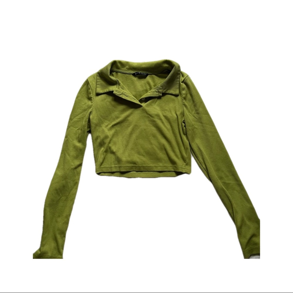 Shein/Romwe Green Solid Cropped Polo Shirt